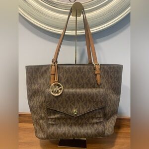 Michael Kors MK Shoulder Jet Set Bag Tote Purse Brown